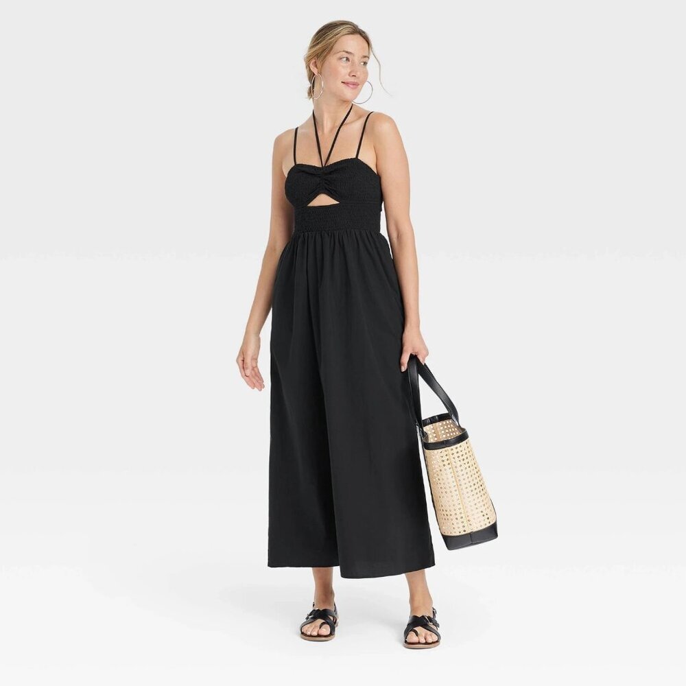 XL - Womens Smocked Cut-Out Maxi Sundress - Universal Thread - Black - Picture 2 of 9